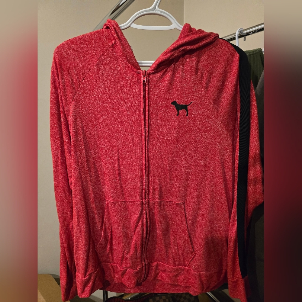 PINK Victoria's Secret Red Hoodie with Dog Emblem